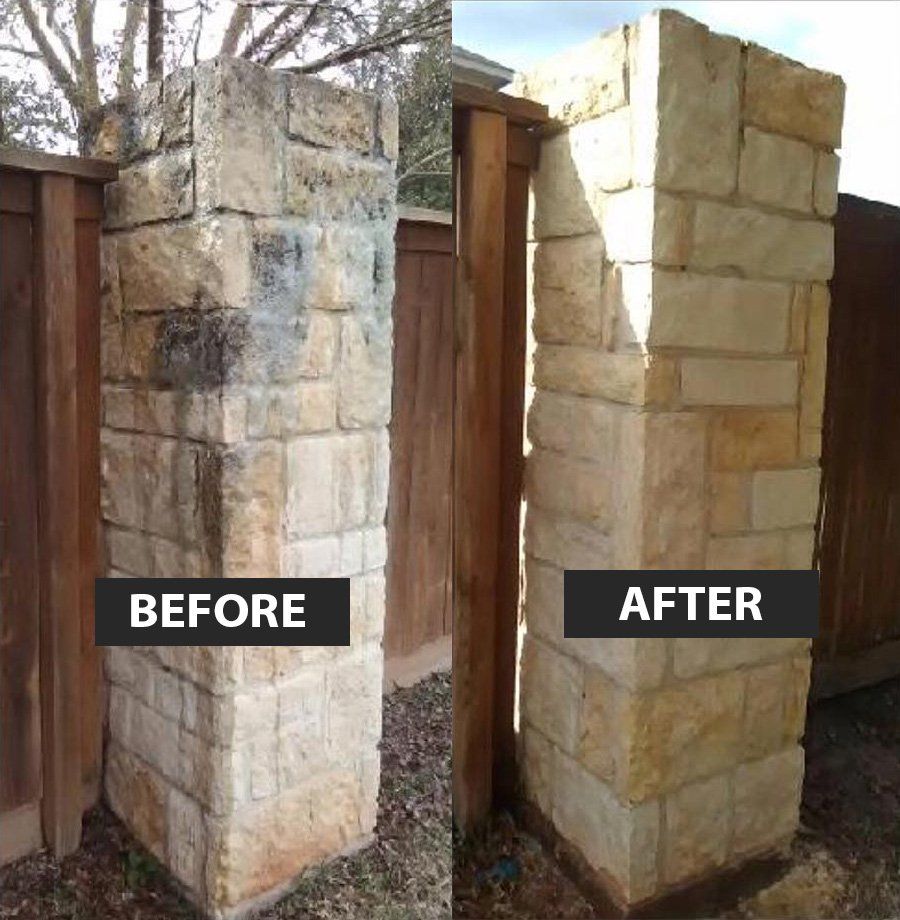 Before and After of Stone Fence Cleaning — Pearland, TX — Fence Keeper