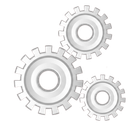 Three silver gears interlocked against a plain white background.