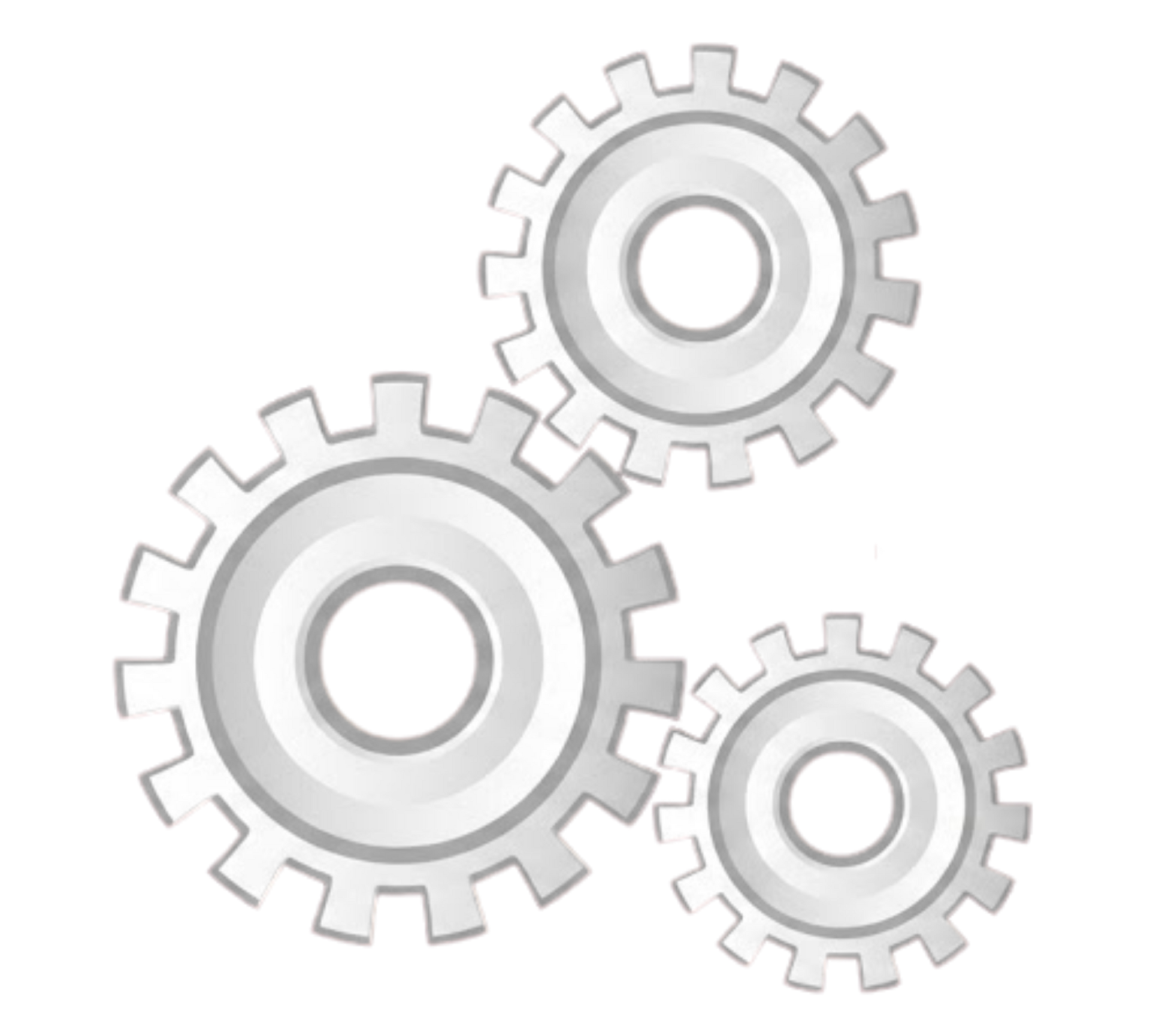 Three silver gears interlocked against a plain white background.