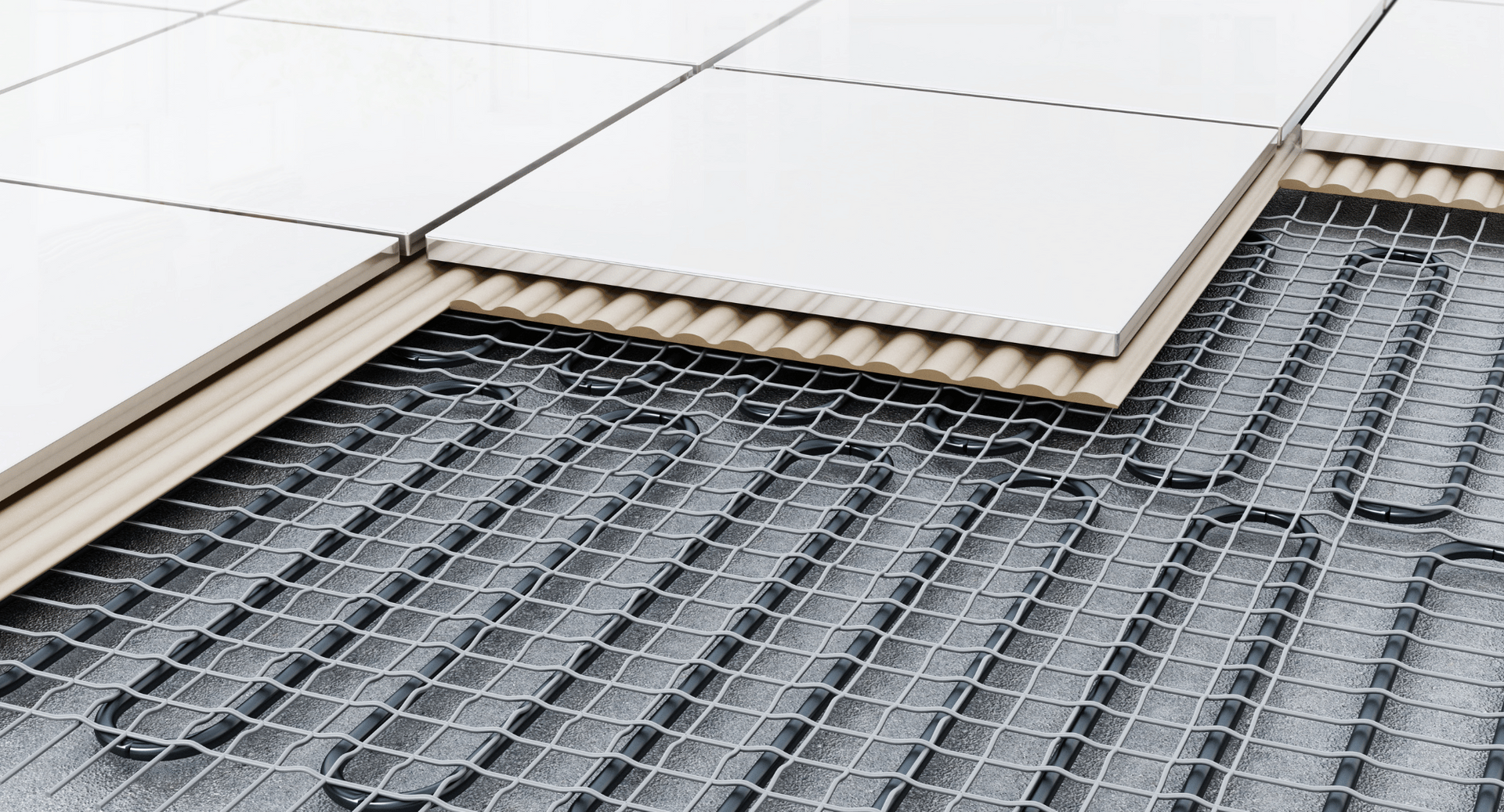 A close up of a tiled floor with underfloor heating.