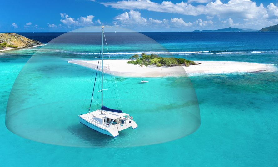 Visual of the dome coverage the CMCE system provides over boats