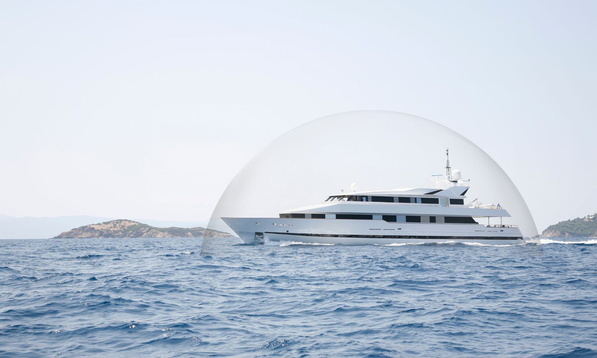 Visual of the dome coverage the CMCE system provides for marine vessels