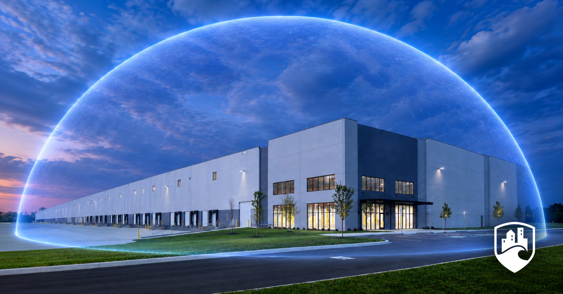 Industrial facility building with a dome of lightning protection
