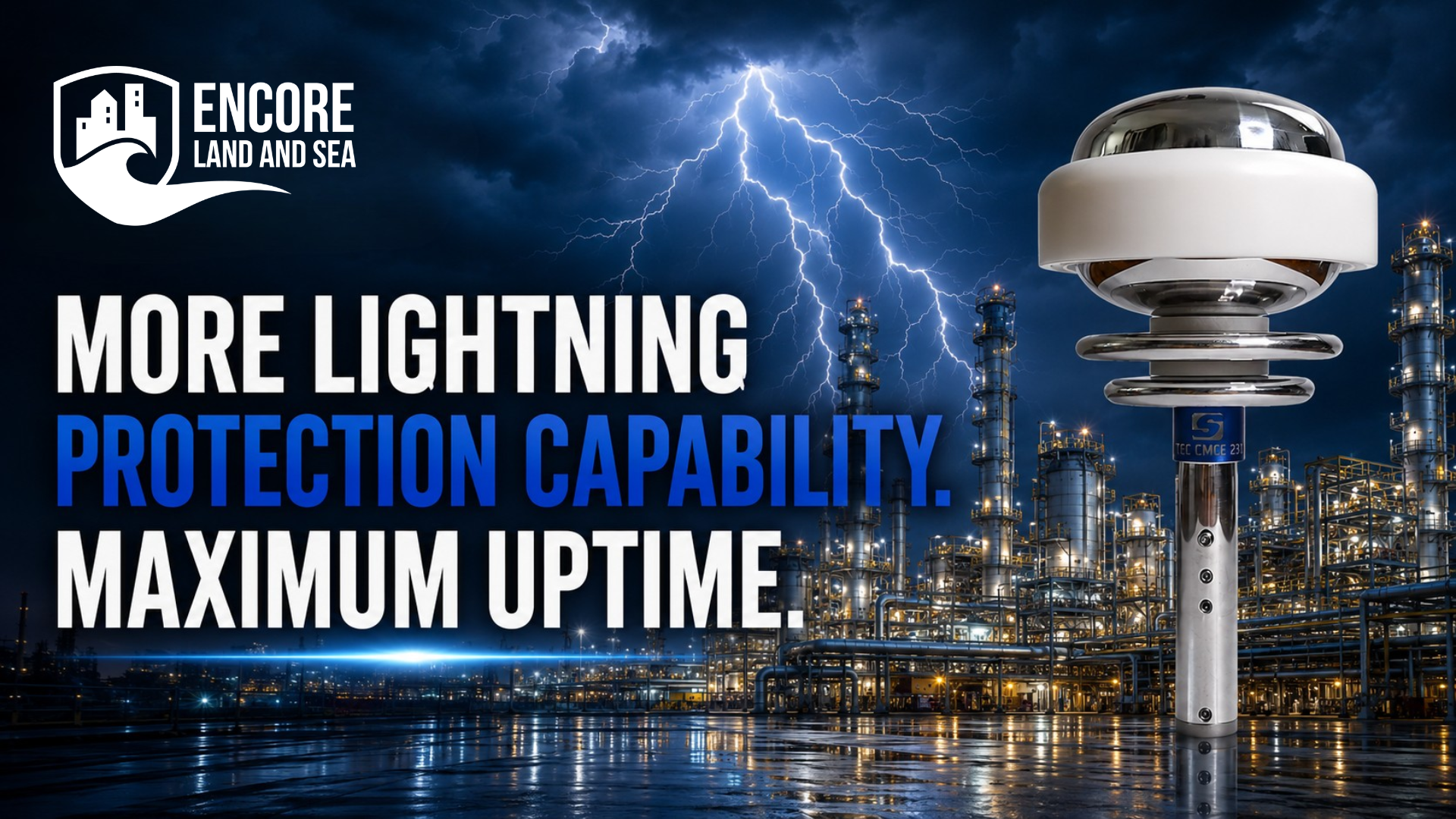 Encore Land and Sea. More lightning protection capability. Maximum uptime. CMCE Lightning Suppression.