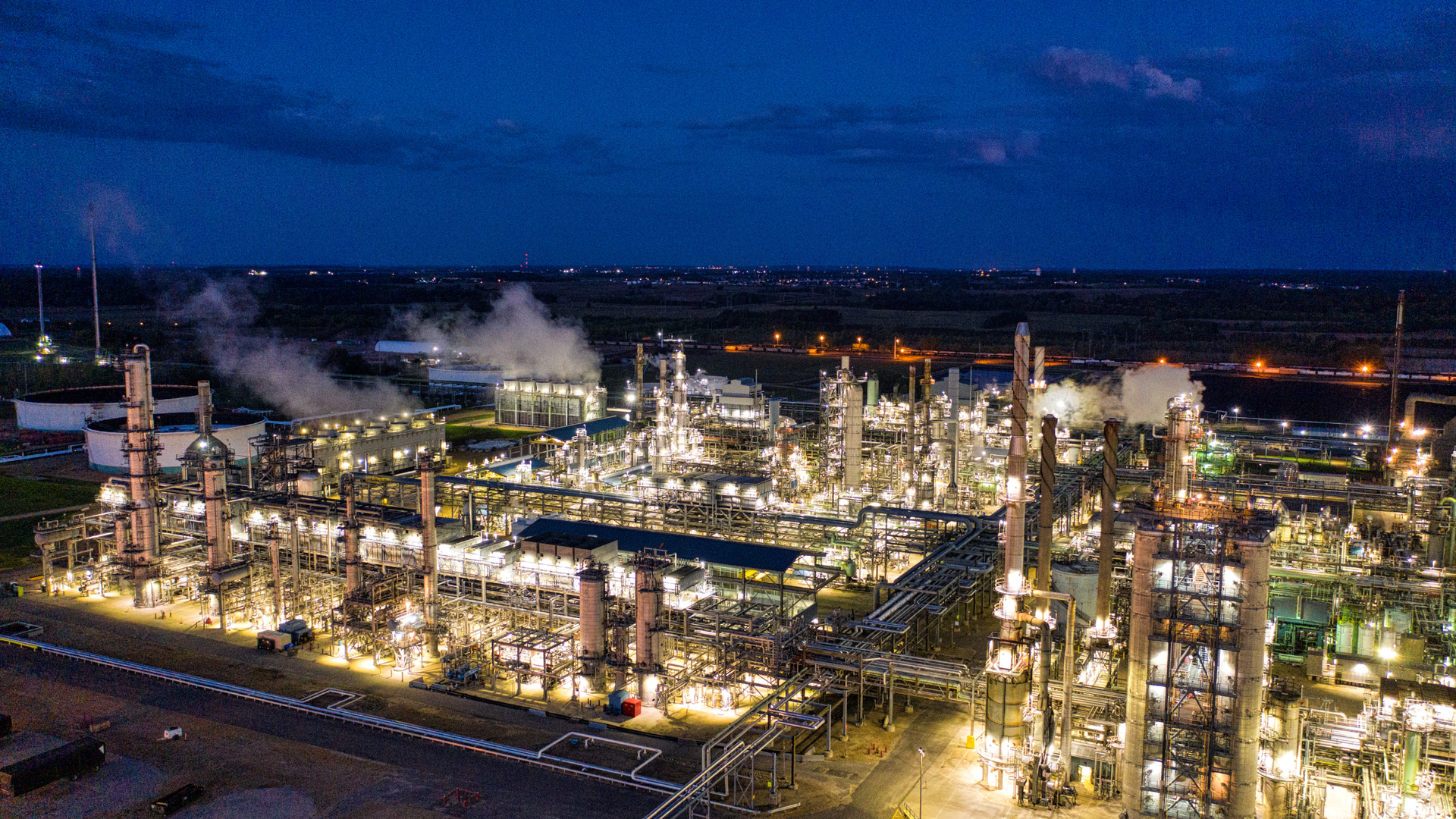 Large industrial site at night