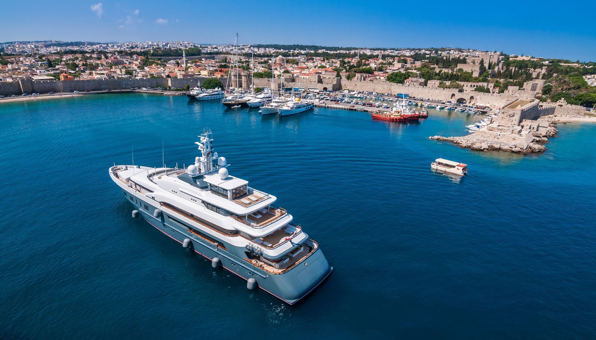 Superyacht on the water near the marina