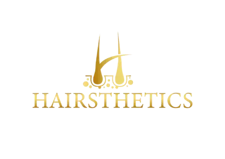 Golden logo of hair follicles with the word