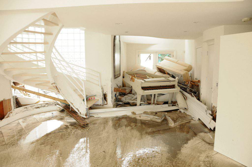 A home undergoing water damage restoration.