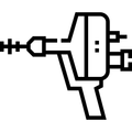 A black-and-white icon of a portable power drill viewed from the side used for drain cleaning.