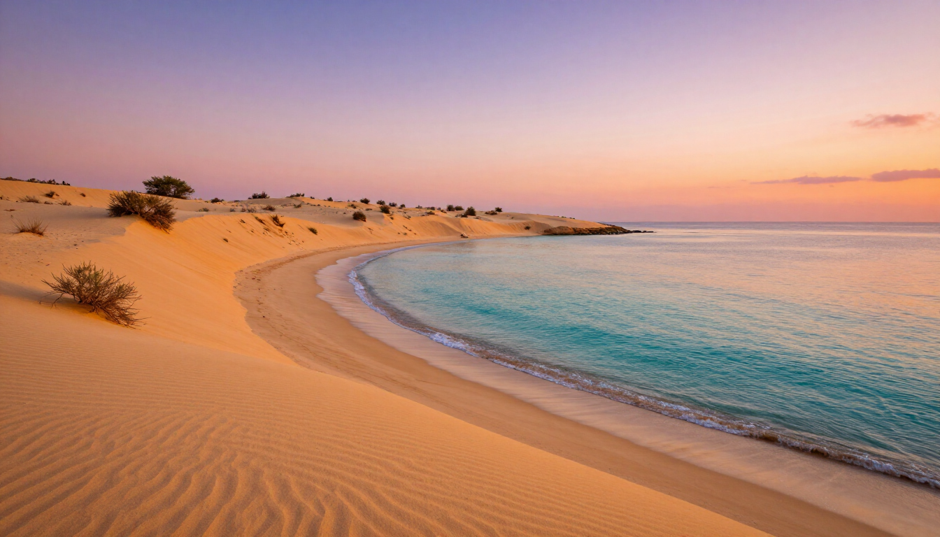 Paisaje desértico y mar turquesa en La Guajira Colombia