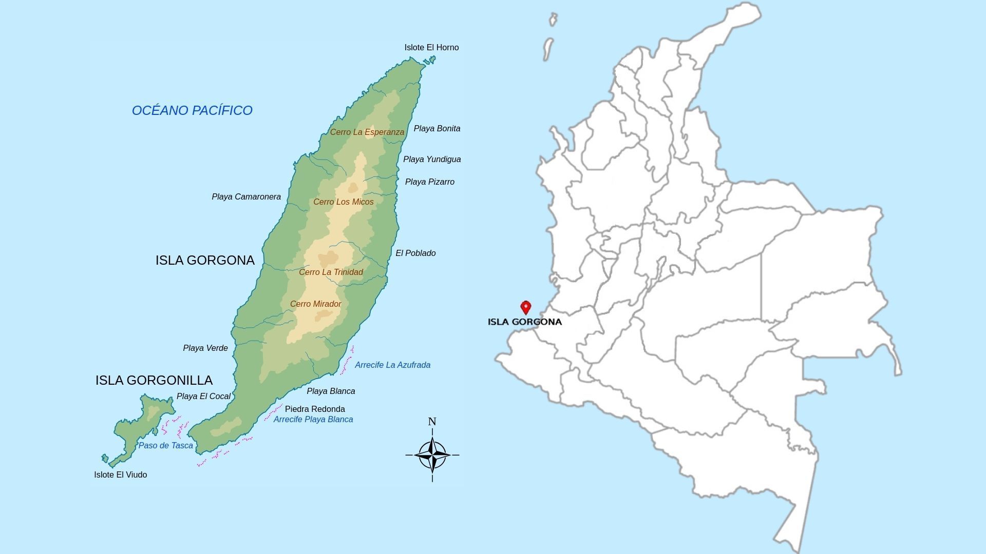 A map showing the location of Gorgona and Gorgonilla