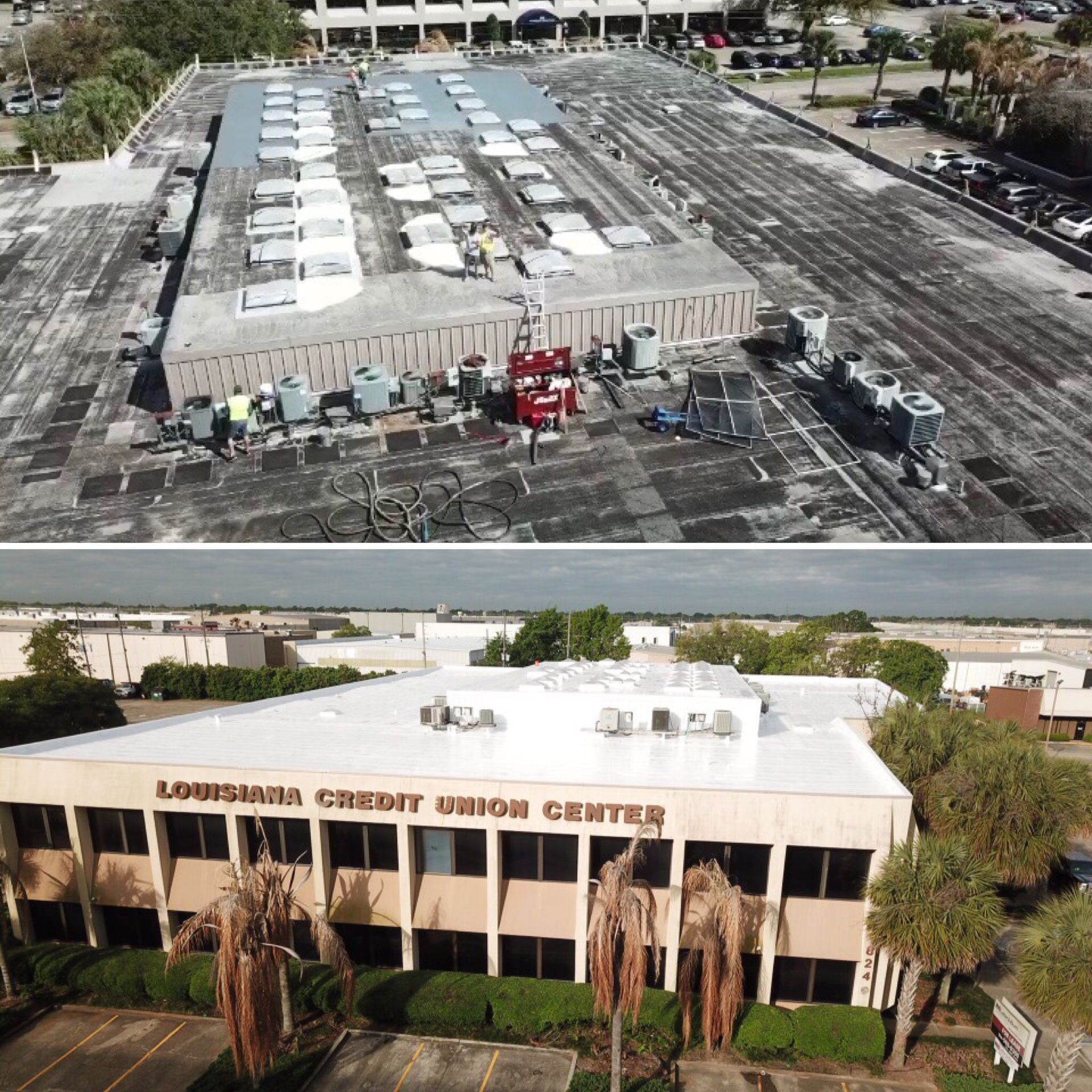 An aerial view of the louisiana credit union center