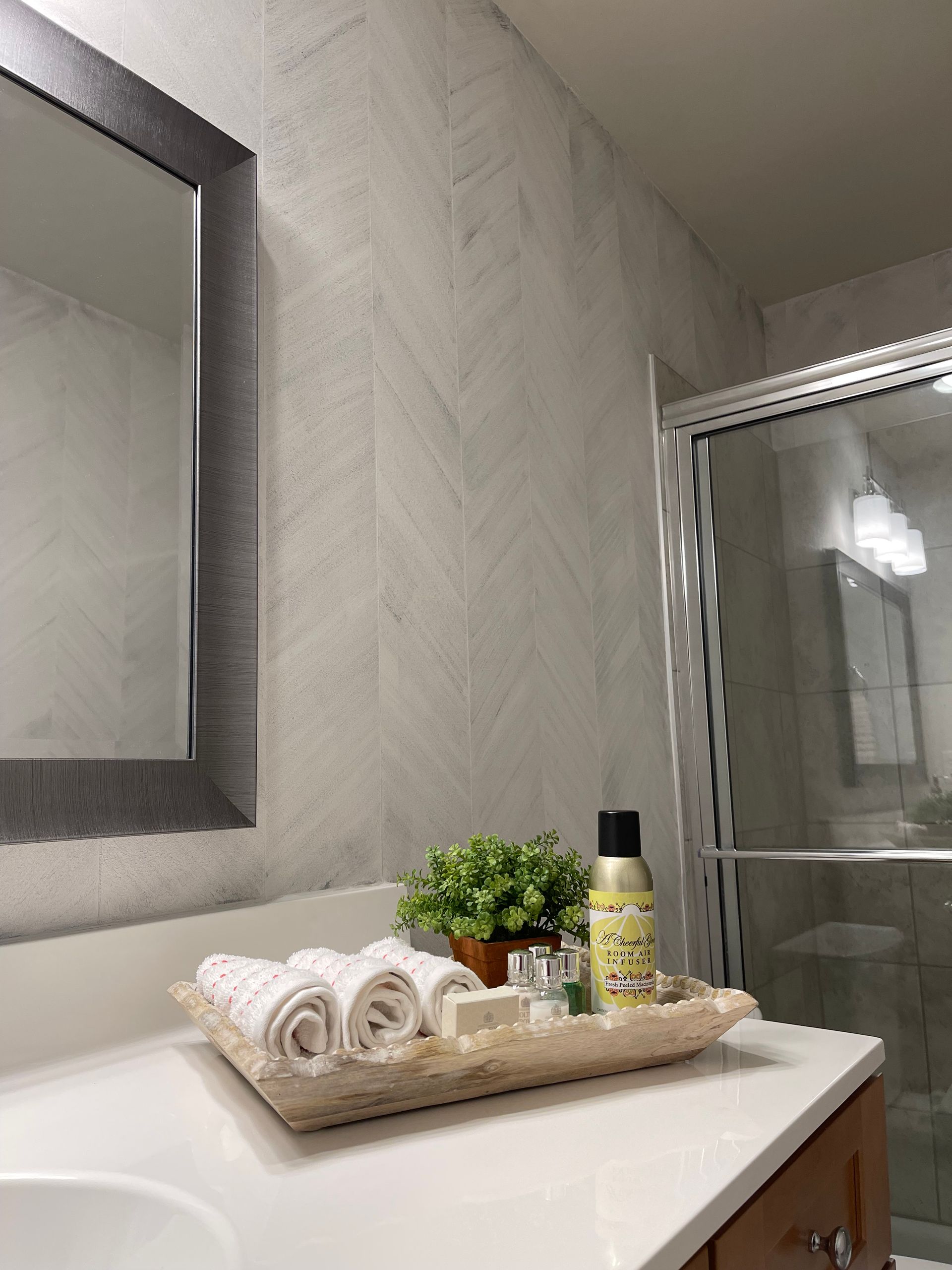 Decorative trim work applied to a painted wall.