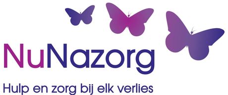 Logo for NuNazorg with butterflies and the text 