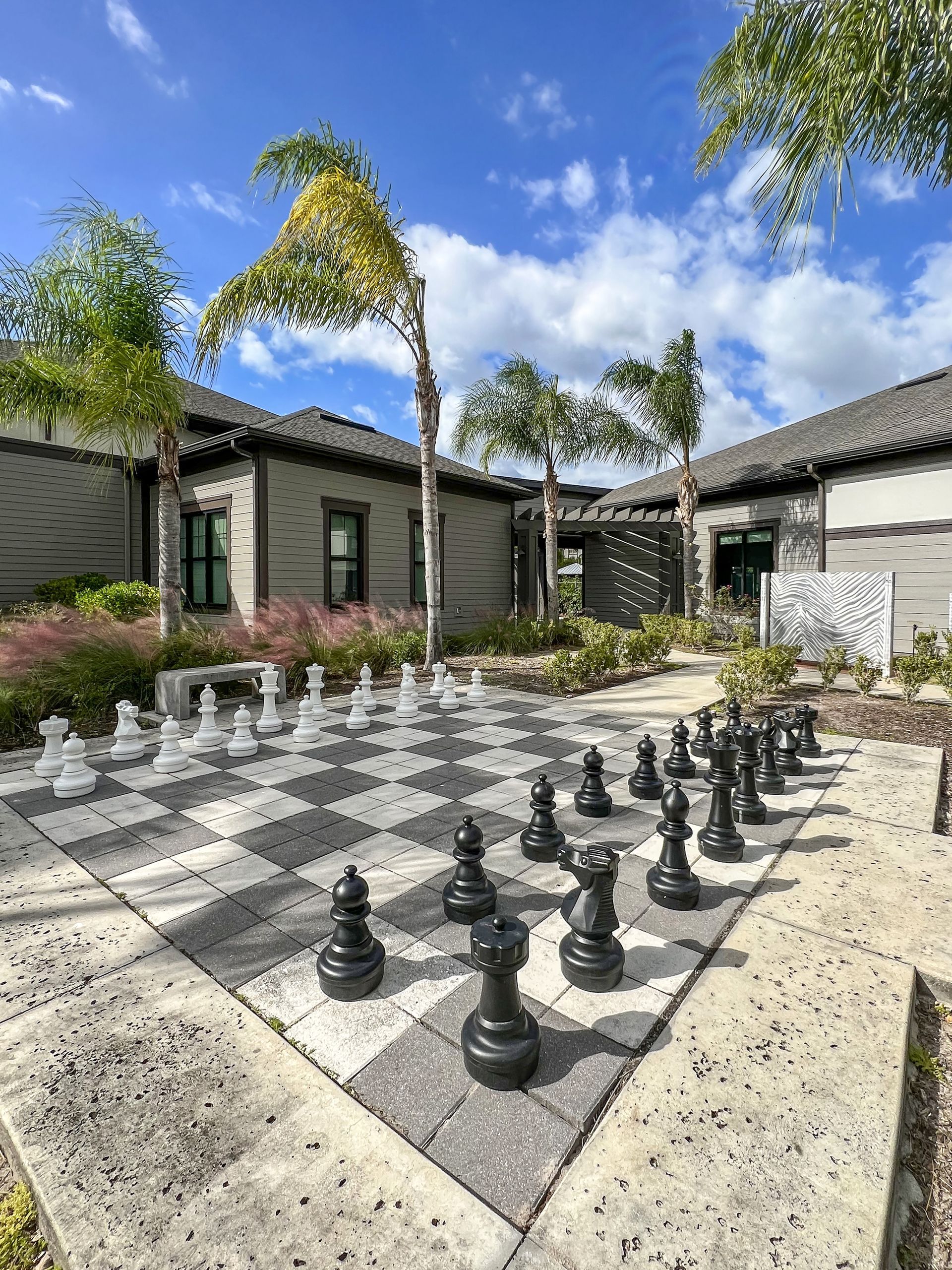 outdoor life-size chess board at Creekside Ranch Apartments in Bradenton, FL