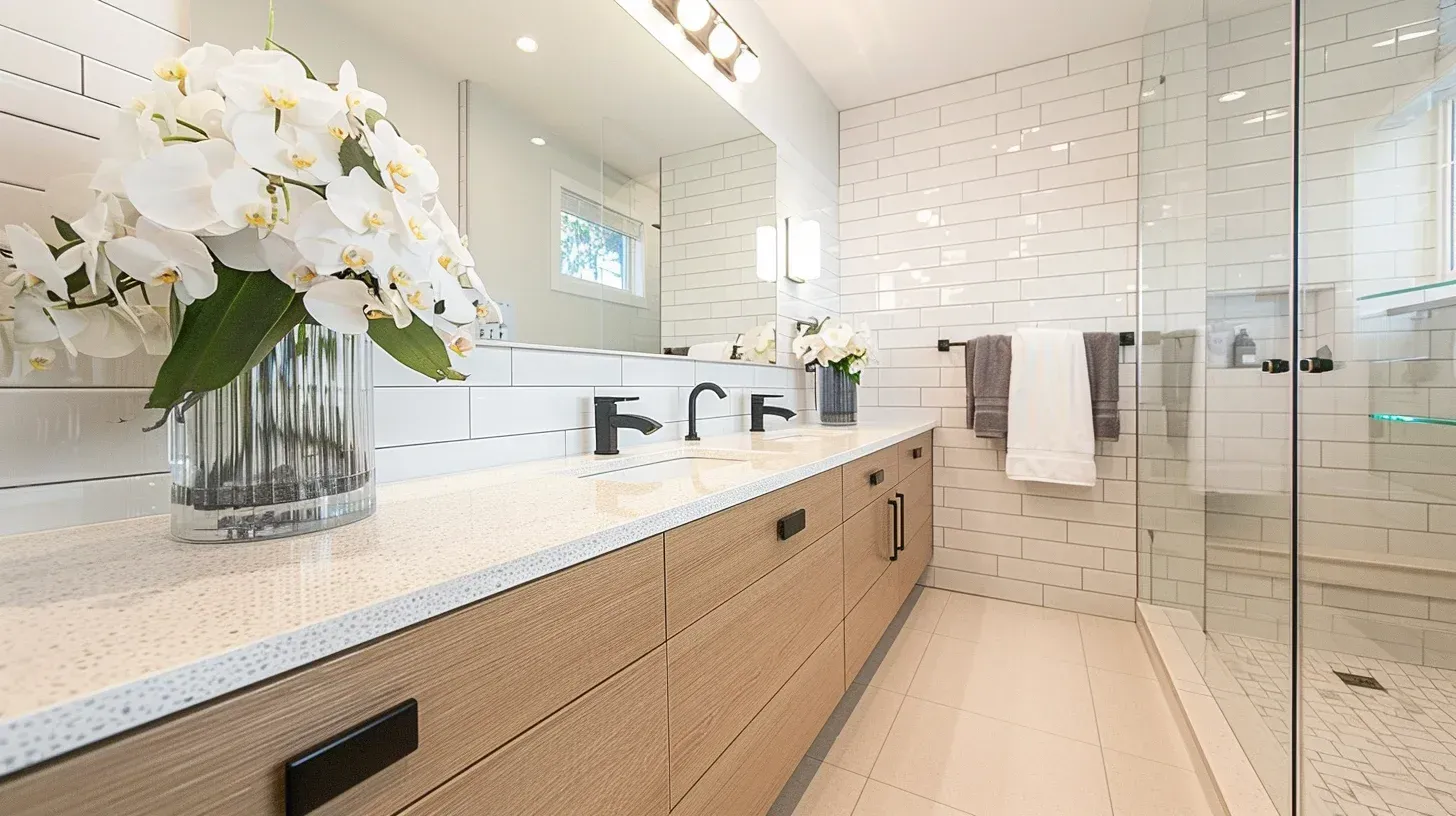 Bathroom renovation contractors Vancouver installing walk-in shower with built-in bench seating. Quartz vanity countertop enhances durability. Comprehensive demolition and site protection procedures applied.
Vancouver luxury bathroom remodel featuring double vanity cabinetry and under-cabinet LED lighting. Frameless glass enclosure creates seamless visual flow. Built for modern residential properties.
Bathroom renovation Vancouver BC with ergonomic layout redesign and floating vanity installation. Slip-resistant ceramic flooring increases safety. Designed for apartment and strata renovations.
Vancouver bathroom remodeling specialists upgrading drainage systems and waterproofing membranes. Porcelain wall tile enhances durability. Completed with strict quality assurance standards.
High-end bathroom renovation Vancouver showcasing rainfall shower system and brushed gold fixtures. LED lighting enhances task visibility and ambiance. Delivered by experienced Metro Vancouver renovation experts.