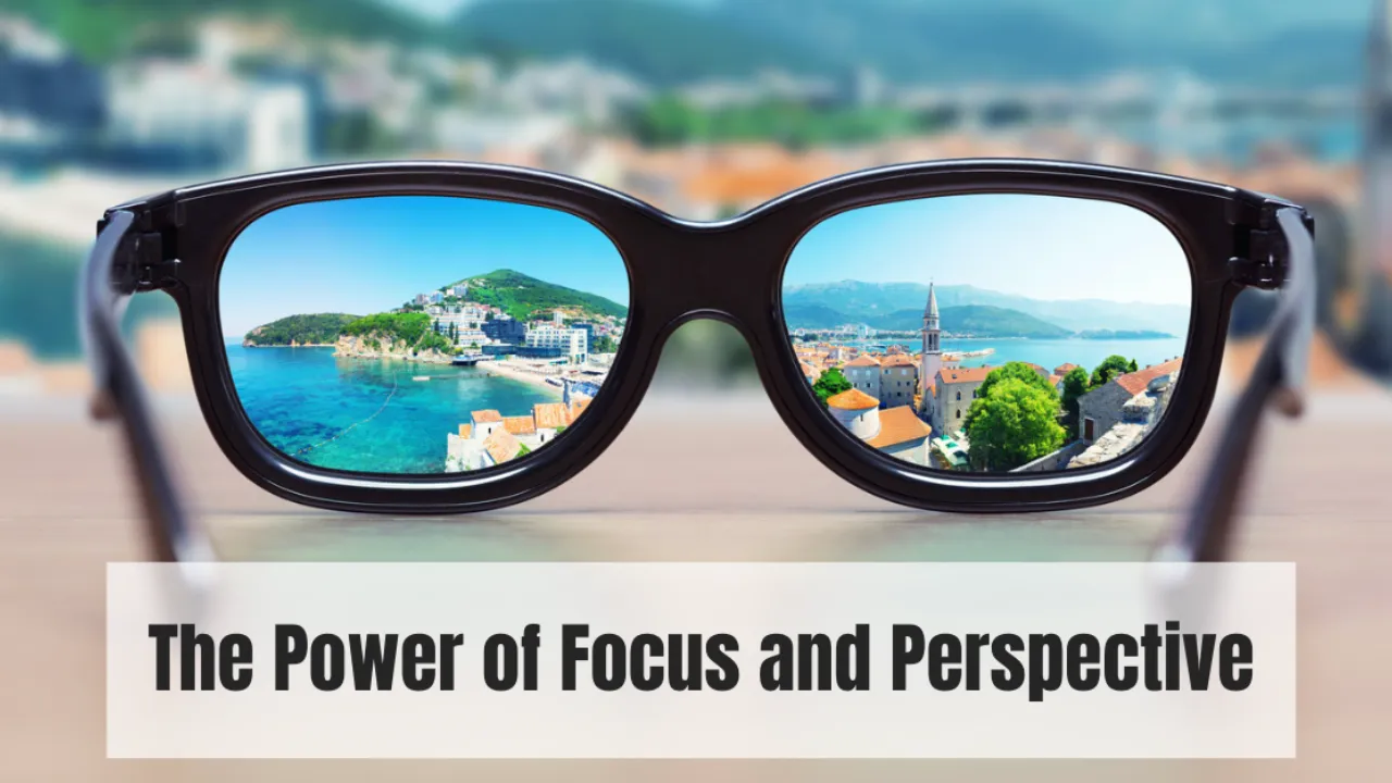 A pair of glasses with a picture of a city in the lenses.