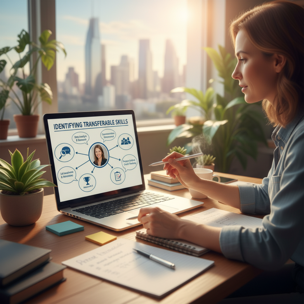 Woman working on laptop, viewing 