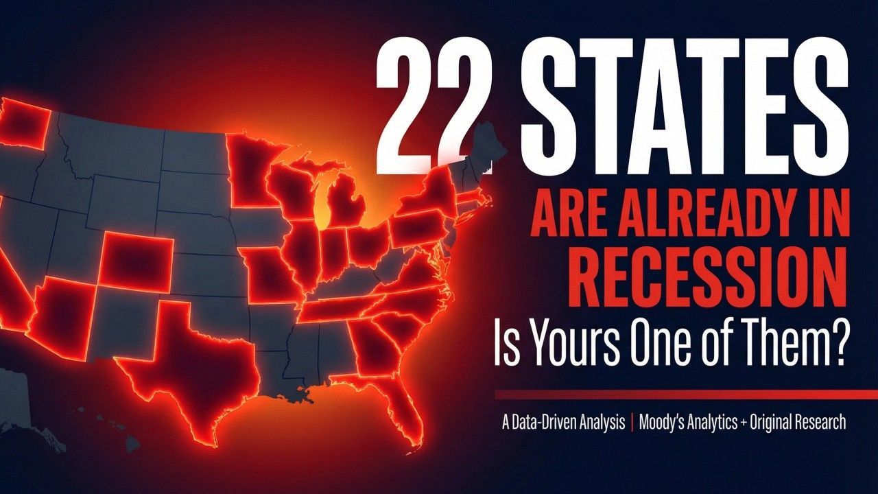 A map of the United States with 22 states highlighted in red, alongside text stating: