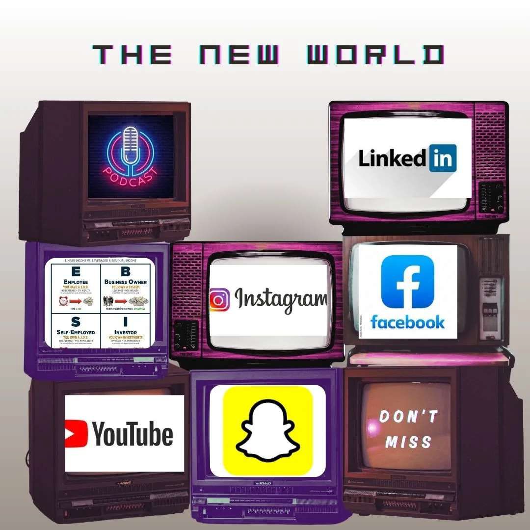 A stack of old televisions with social media logos on them