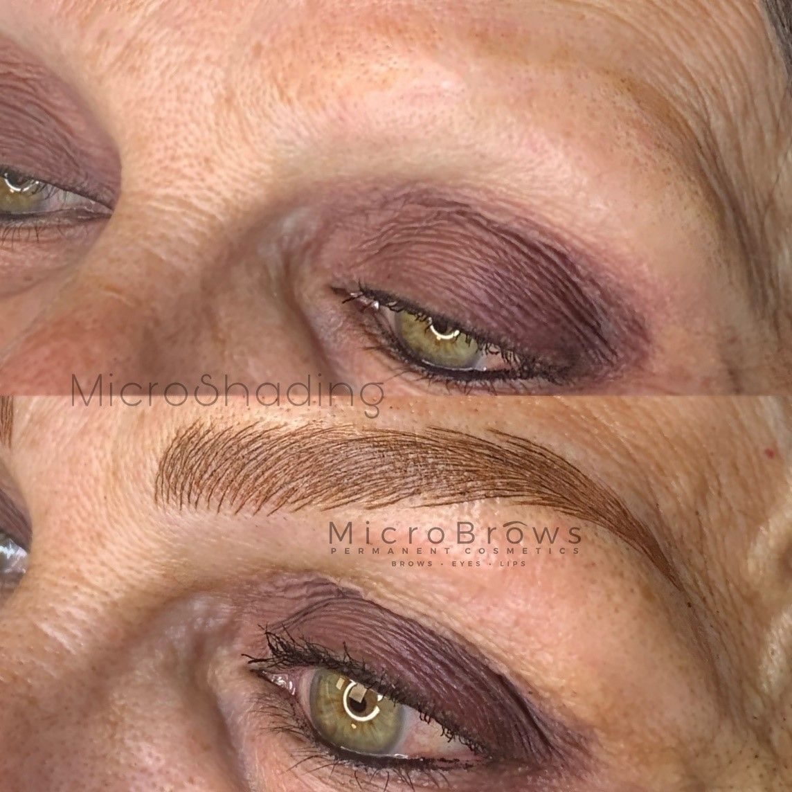 A before and after photo of a woman 's eyebrows.