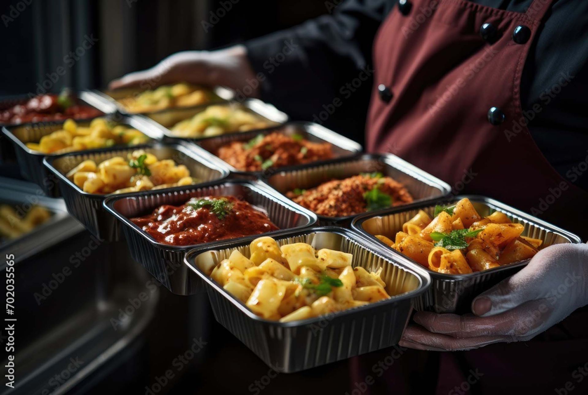 A chef is holding a tray of food in his hands.