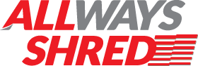 Logo for Allways Shred, red text with the word