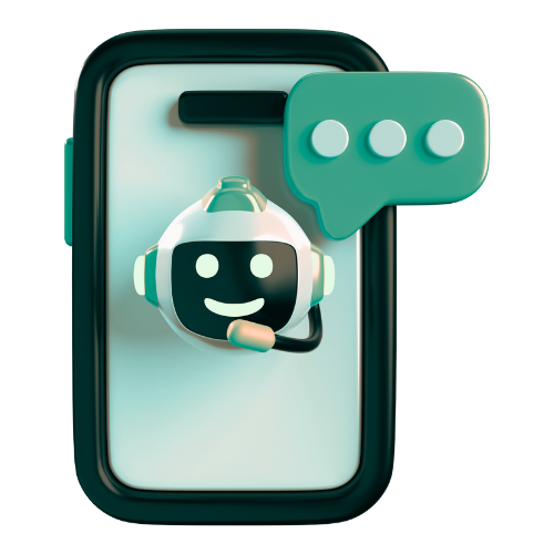 Chatbot icon on a smartphone with a green chat bubble above it