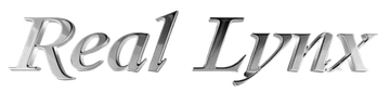Silver italic text reading “Real Lynx” on a white background