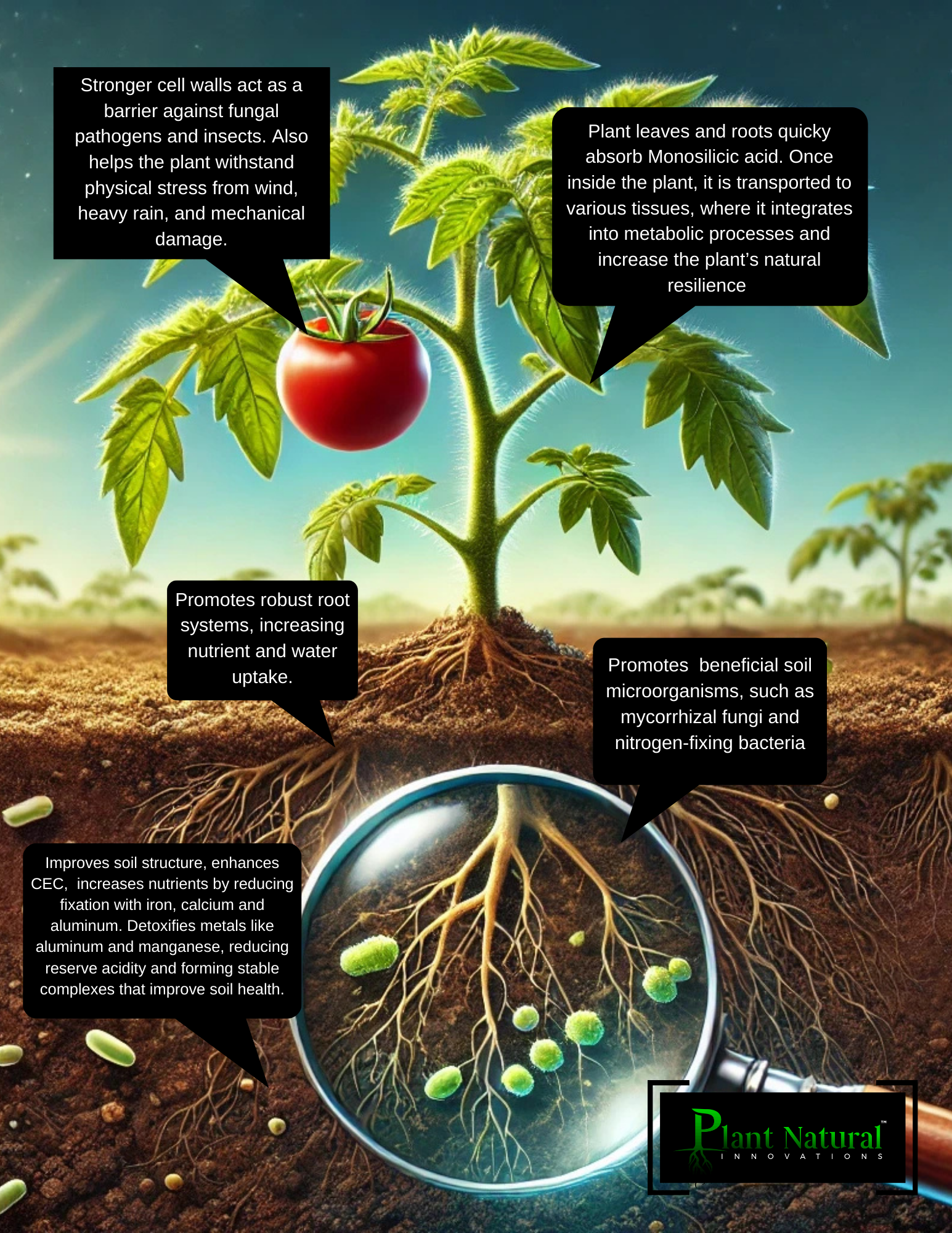 Image showing how Monosilicic acid works on a plant