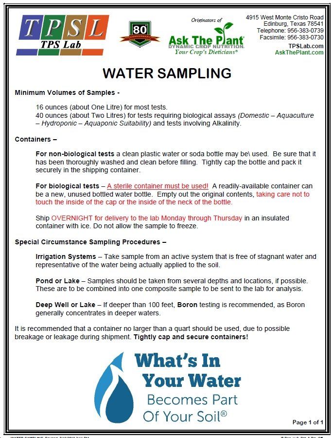 A water sampling guide for what 's in your water becomes part of your soil.