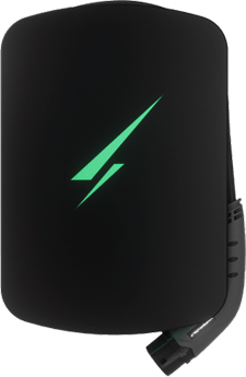 A black device with a green circle on it that says `` ev charge point ''.