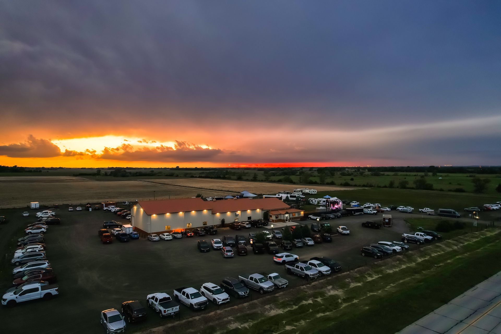 Aerial view at sunset