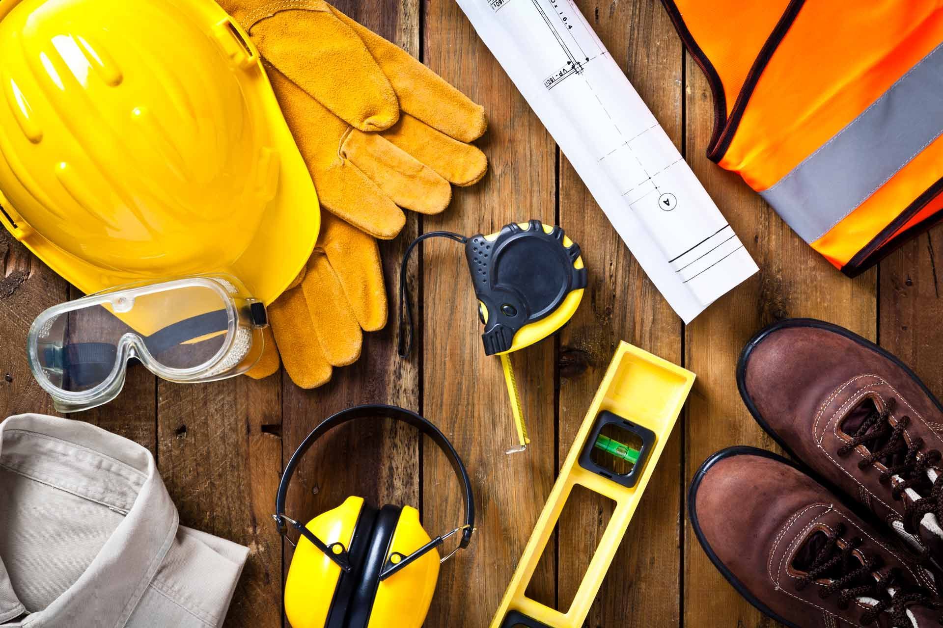 Personal safety workwear and construction blueprint