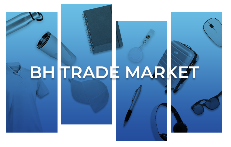 A blue background with the words bh trade market on it