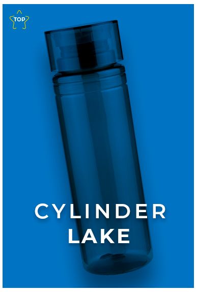 A blue cylinder lake water bottle on a blue background