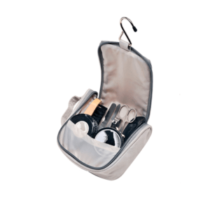 A small bag filled with various items including a pair of scissors