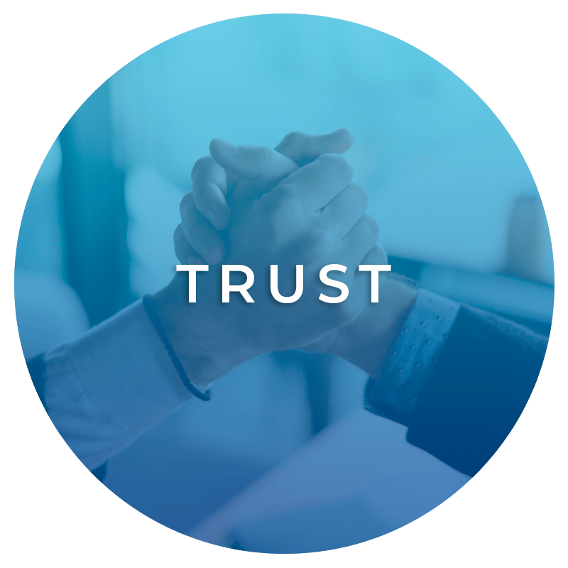 A blue circle with the word trust on it