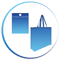 A blue circle with two blue bags in it