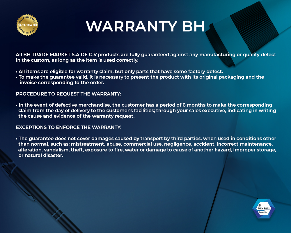 A warranty bh is written on a blue background