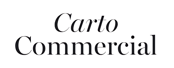 A black and white logo for carto commercial on a white background.