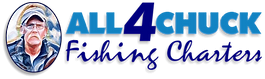 Logo with a photo of a man in a circle. The text reads "ALL 4 CHUCK Fishing Charters."