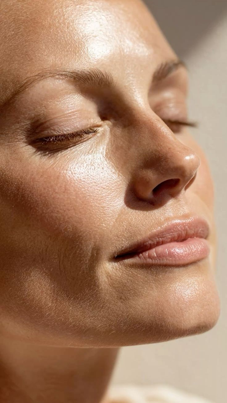 Person receiving a facial peel treatment; a cosmetic technician applies the product with a fan brush.
