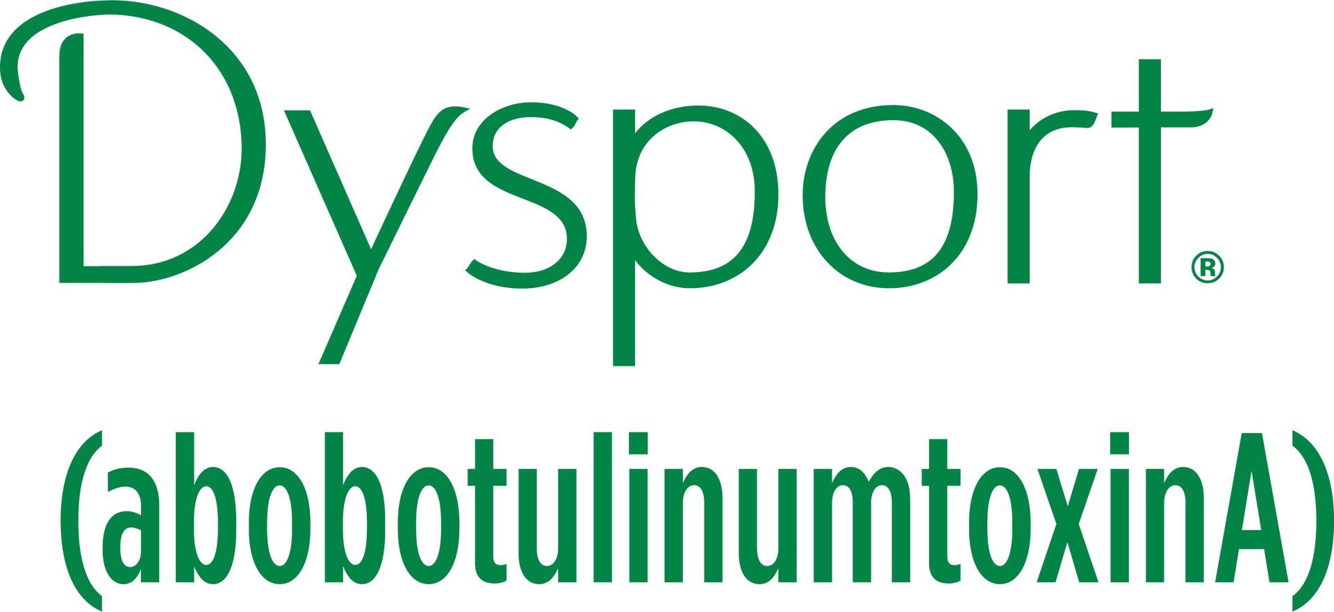The Dysport logo with the text (abobotulinumtoxinA) in green.