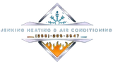 Jenkins Heating & Air Conditioning logo with blue snowflake and orange flame in diamond shape