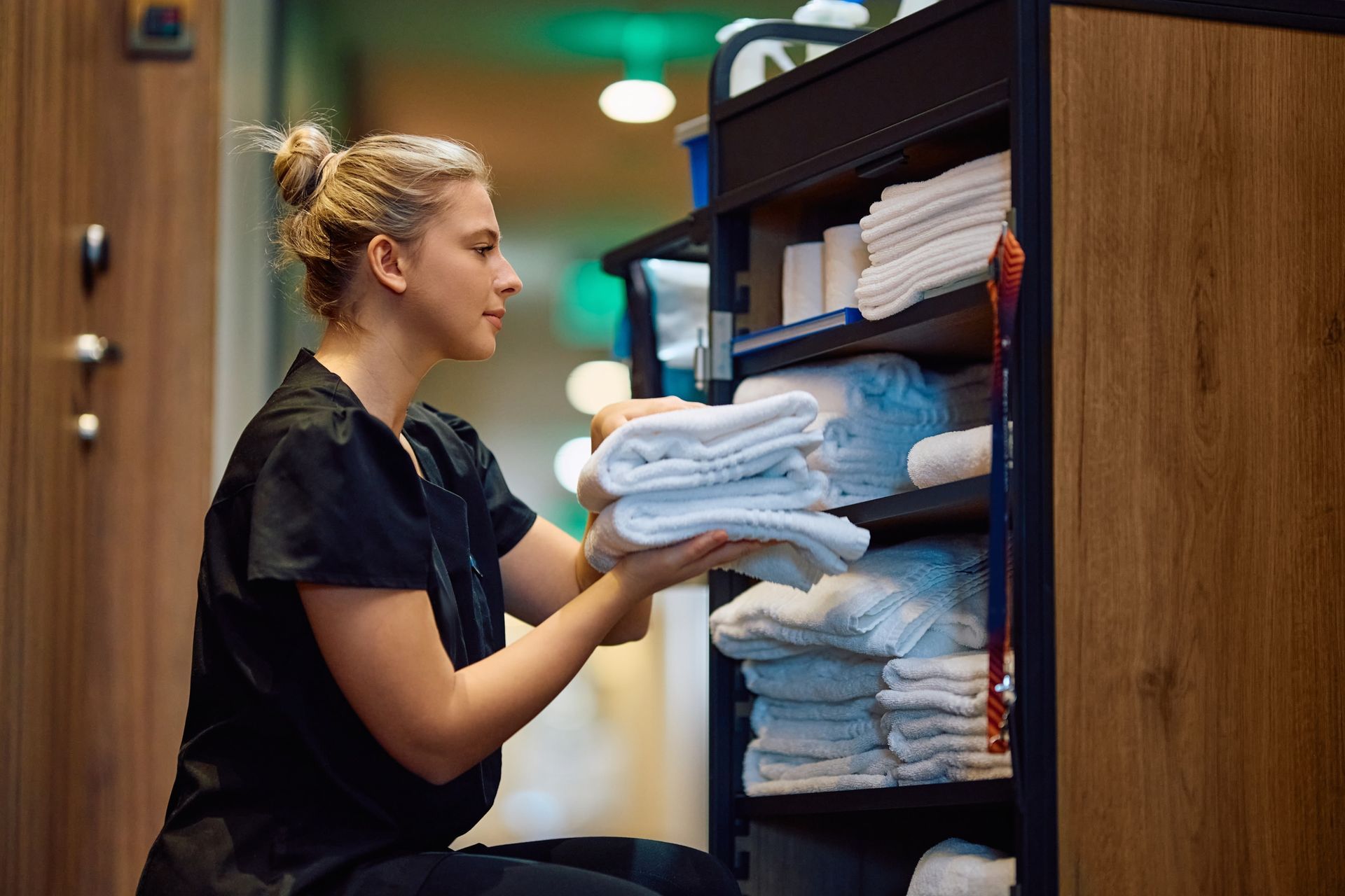 Assorted hotel towel collections in a luxurious setting.