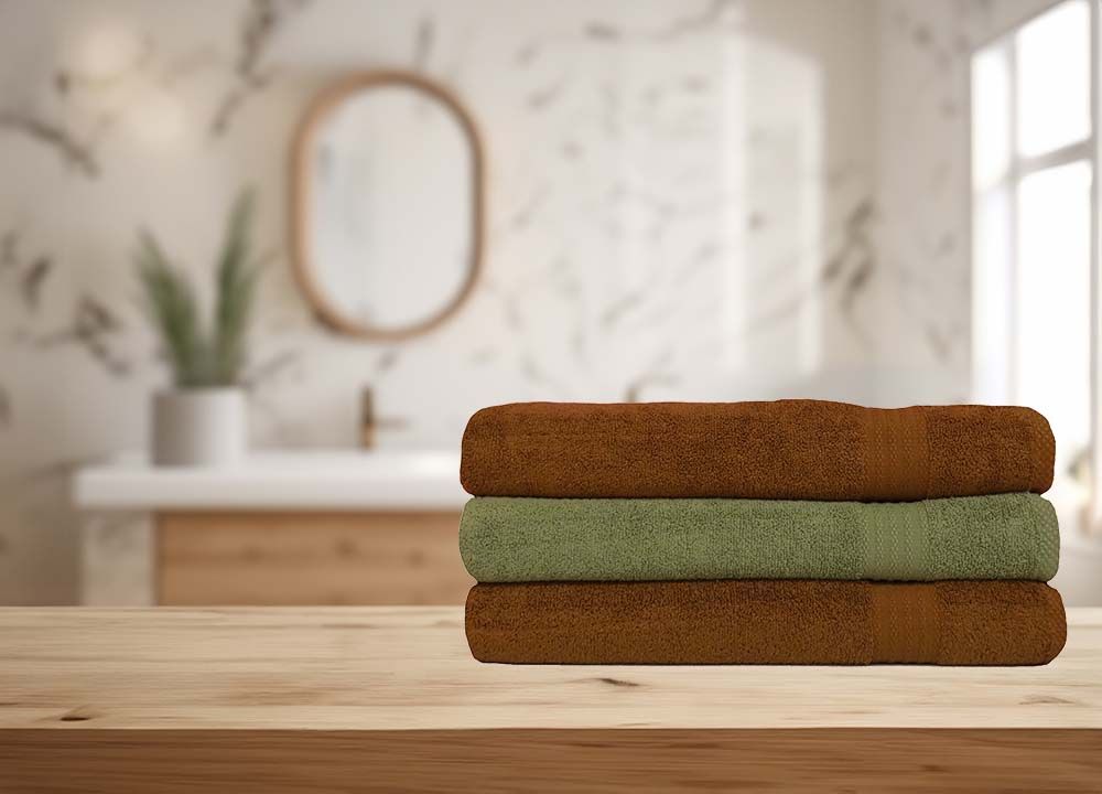 420gsm Bale of Bath Sheet towels in Light Chocolate and Green