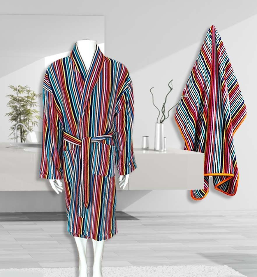 Smithy Stripes fashionable bathrobe with a matching towel