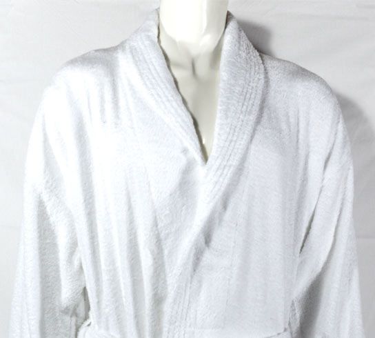 A white coloured towel bathrobe on a mannequin