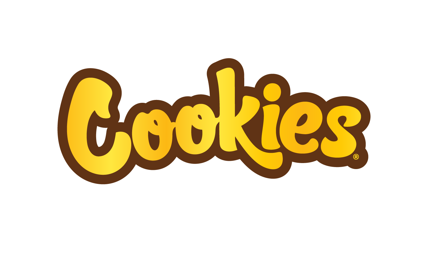 Cookies logo in yellow with brown outline.